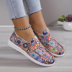 Women's Floral Print Slip On Low Flat Canvas Shoes
