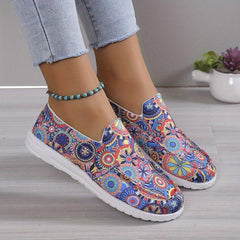 Women's Floral Print Slip On Low Flat Canvas Shoes