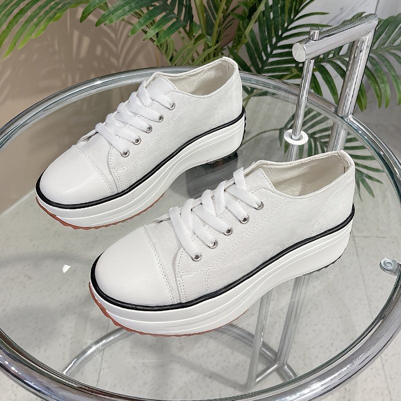 Women's Platform Canvas Lace Up Low Top Heightening Shoes