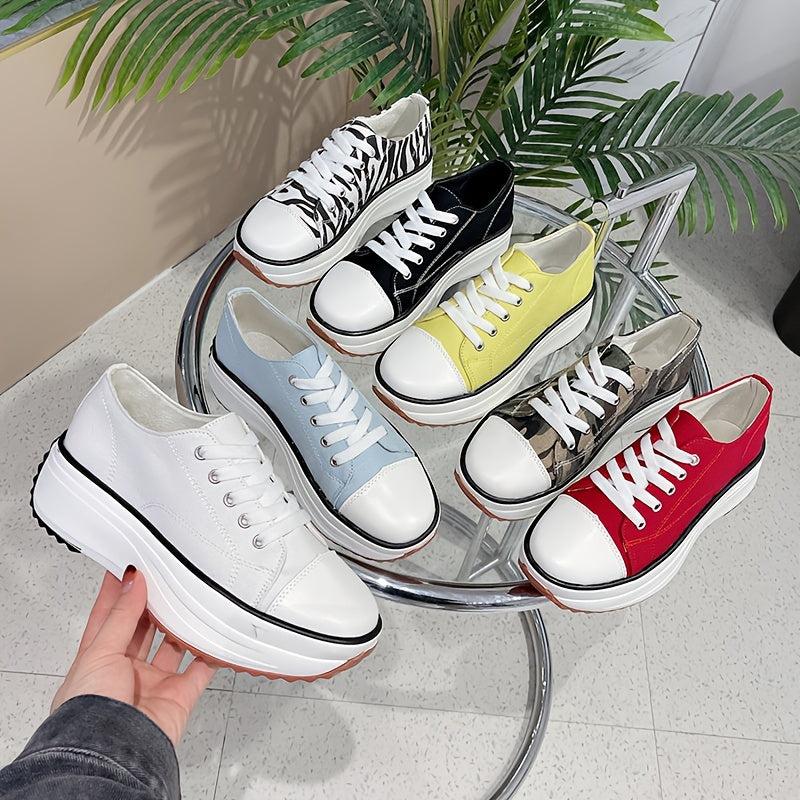 Women's Platform Canvas Lace Up Low Top Heightening Shoes