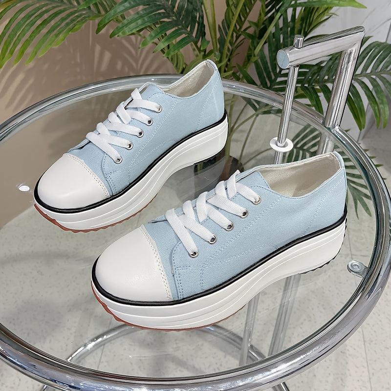 Women's Platform Canvas Lace Up Low Top Heightening Shoes