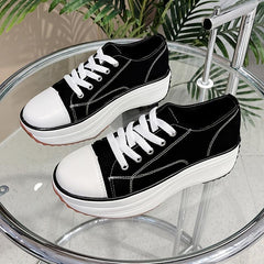 Women's Platform Canvas Lace Up Low Top Heightening Shoes