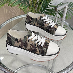 Women's Platform Canvas Lace Up Low Top Heightening Shoes