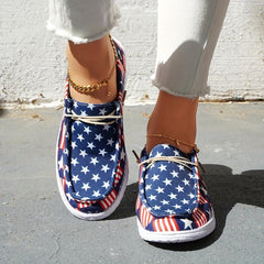 Women's America Flag Print Sneakers Casual Lace Up Canvas Shoes Lightweight