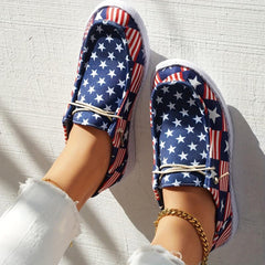 Women's America Flag Print Sneakers Casual Lace Up Canvas Shoes Lightweight