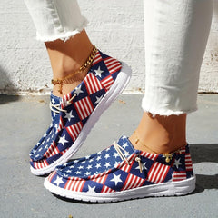 Women's America Flag Print Sneakers Casual Lace Up Canvas Shoes Lightweight