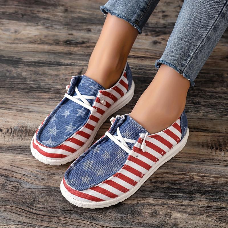 Women's Flag Pattern Canvas Shoes Low Top Flat Loafers