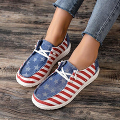 Women's Flag Pattern Canvas Shoes Low Top Flat Loafers