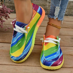 Striped Pattern Canvas Shoes Lace Up Lightweight Sneakers