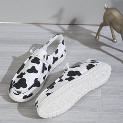 Women's Cow Pattern Canvas Lace-Up Sneakers Lightweight Outdoor Shoes