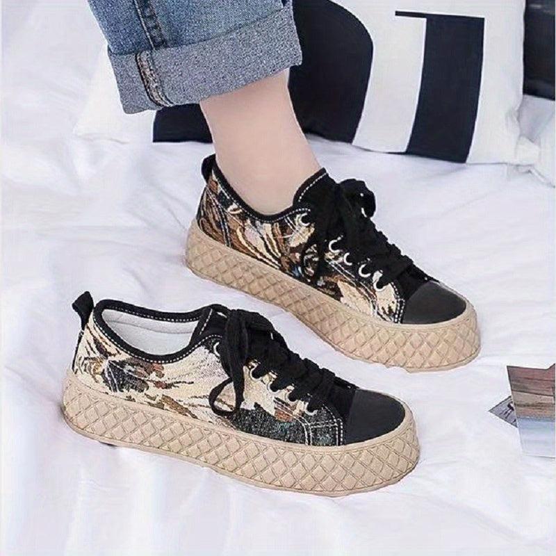 Women's Plaid Canvas Lace Up Low Top Shoes
