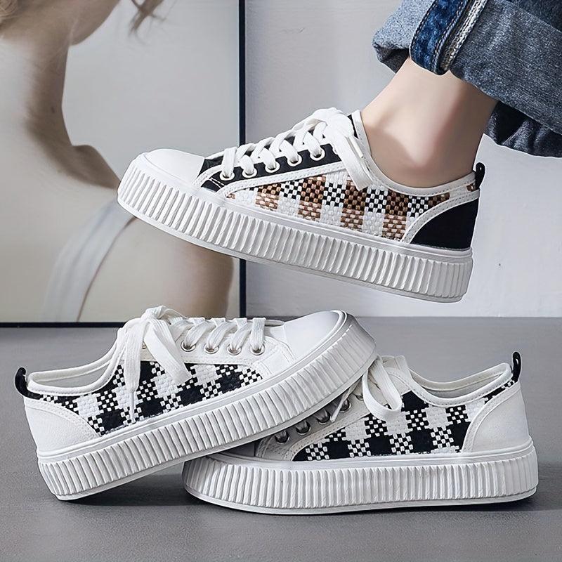 Women's Plaid Canvas Lace Up Low Top Shoes