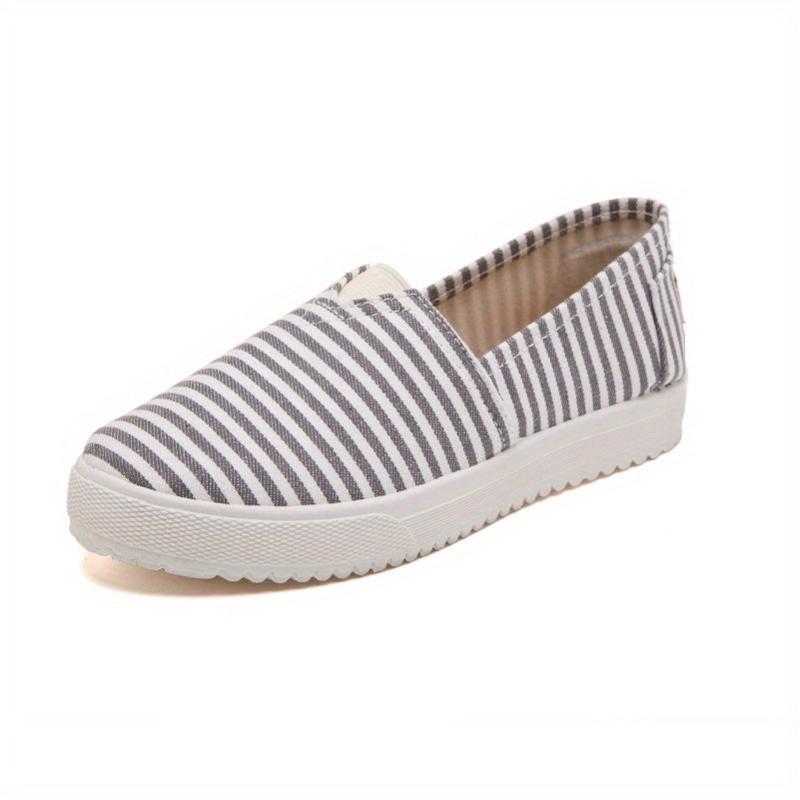 Women's Striped Canvas Slip-On Flat Shoes Casual Walking Sneakers
