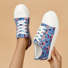 Women's Heart Pattern Denim Sneakers Lace Up Canvas Shoes