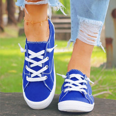 Women's Flat Canvas Shoes Lightweight Lace-up Casual Low Top Walking Shoes