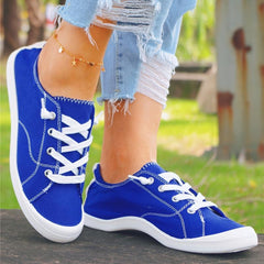 Women's Flat Canvas Shoes Lightweight Lace-up Casual Low Top Walking Shoes