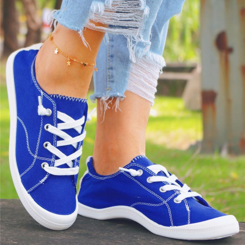 Women's Flat Canvas Shoes Lightweight Lace-up Casual Low Top Walking Shoes