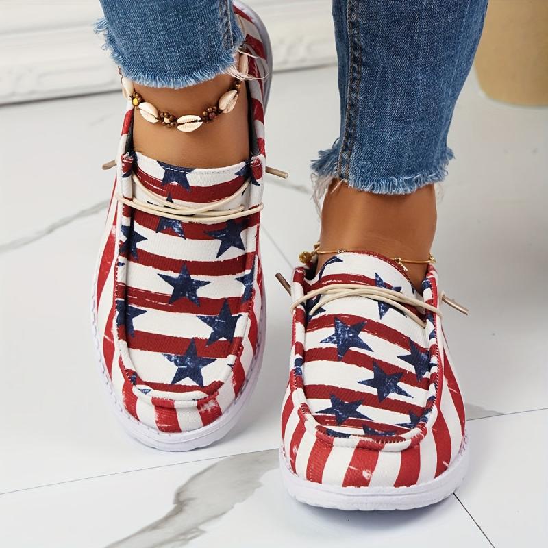 Women's Star & Striped Canvas Shoes Lace Up Sneakers