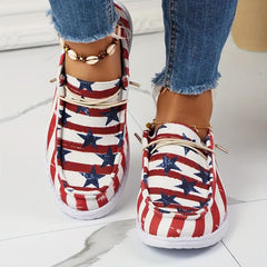 Women's Star & Striped Canvas Shoes Lace Up Sneakers
