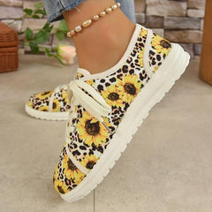 Women's Sunflower Print Sneakers Lace Up Casual Canvas Shoes