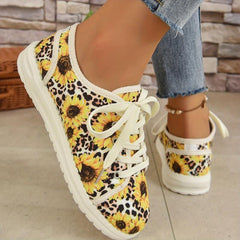 Women's Sunflower Print Sneakers Lace Up Casual Canvas Shoes