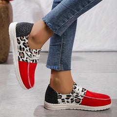 Leopard Printed Flat Loafers Canvas Shoes Casual Sneakers