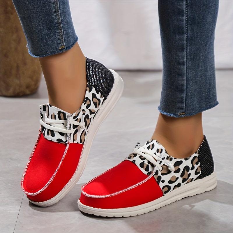 Leopard Printed Flat Loafers Canvas Shoes Casual Sneakers