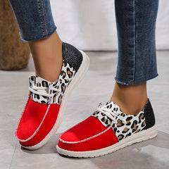 Leopard Printed Flat Loafers Canvas Shoes Casual Sneakers