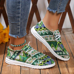 Women's Geometric Canvas Slip-On Shoes Lightweight Comfy Outdoor Casual Shoes
