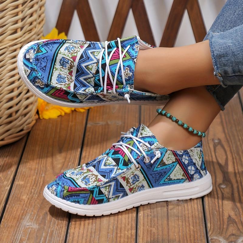 Women's Geometric Canvas Slip-On Shoes Lightweight Comfy Outdoor Casual Shoes