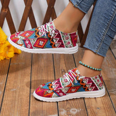 Women's Geometric Canvas Slip-On Shoes Lightweight Comfy Outdoor Casual Shoes