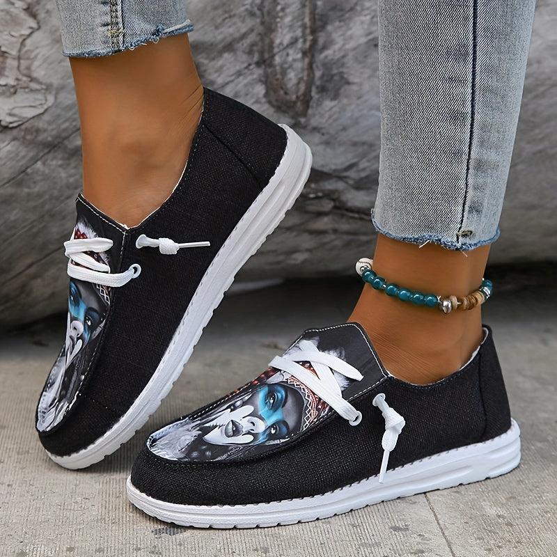 Women's Printed Canvas Casual Lace Up Shoes Lightweight Low Top Sneakers