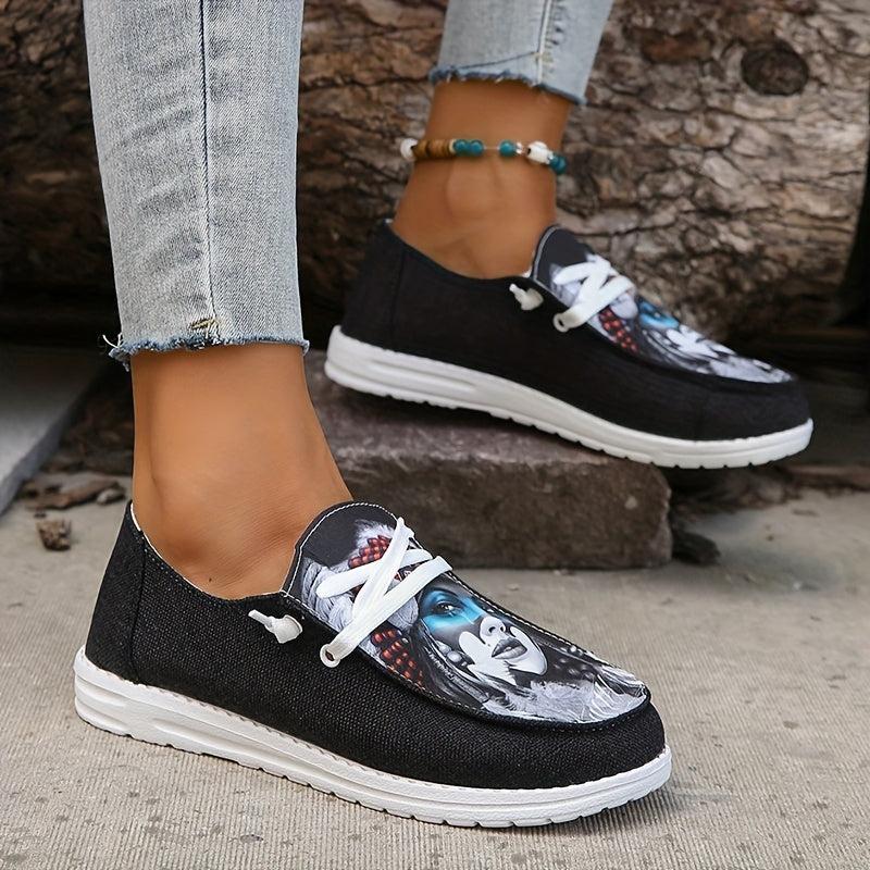 Women's Printed Canvas Casual Lace Up Shoes Lightweight Low Top Sneakers