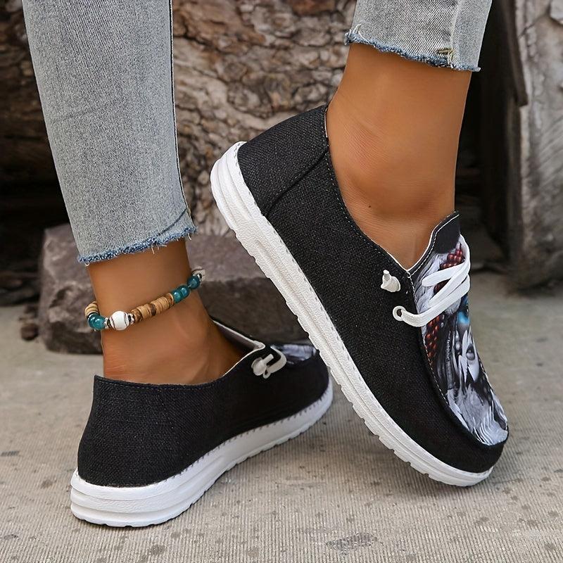 Women's Printed Canvas Casual Lace Up Shoes Lightweight Low Top Sneakers