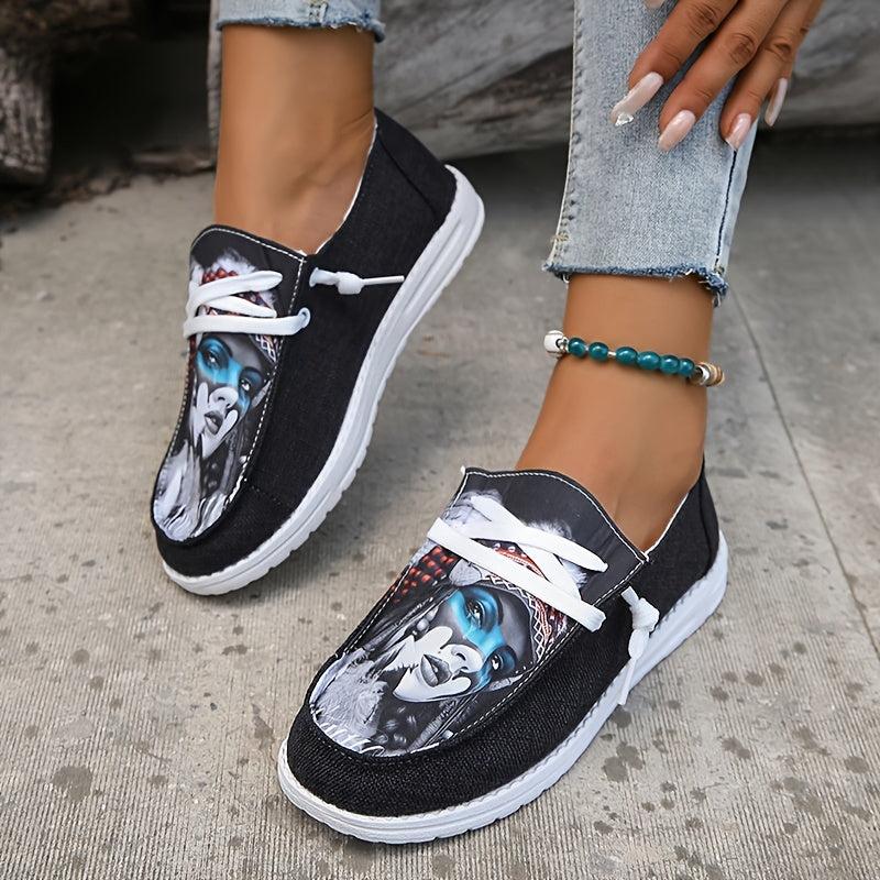 Women's Printed Canvas Casual Lace Up Shoes Lightweight Low Top Sneakers