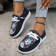 Women's Printed Canvas Casual Lace Up Shoes Lightweight Low Top Sneakers