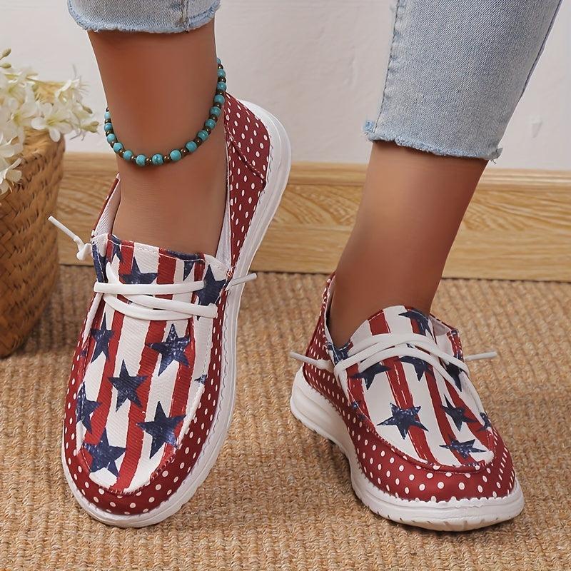 Women's Star & Striped Canvas Loafers Polka Dot Slip-On Shoes