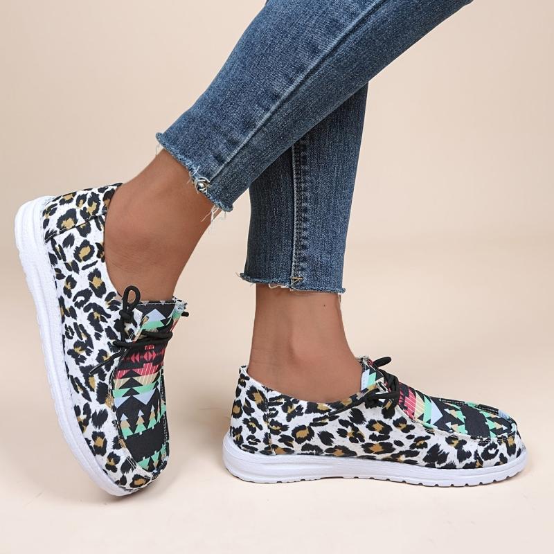 Leopard Print Canvas Lace-up Sports Shoes for Women