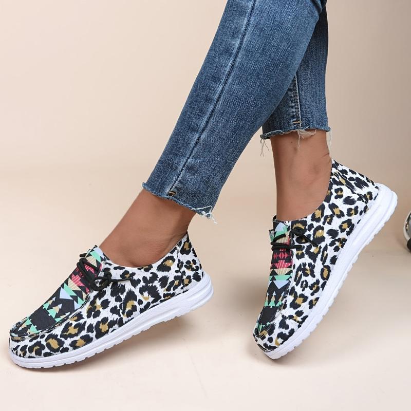 Leopard Print Canvas Lace-up Sports Shoes for Women