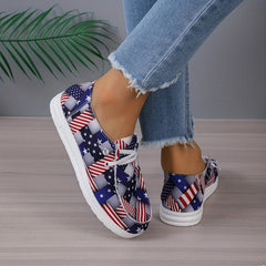 Women's Star & Striped Canvas Shoes Lace Up Flat Loafers