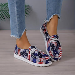 Women's Star & Striped Canvas Shoes Lace Up Flat Loafers