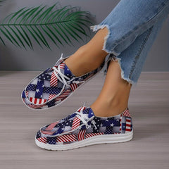 Women's Star & Striped Canvas Shoes Lace Up Flat Loafers