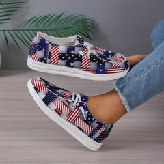 Women's Star & Striped Canvas Shoes Lace Up Flat Loafers