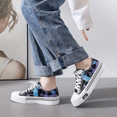 Women's Smiley Face Canvas Sneakers Lace Up Skate Shoes