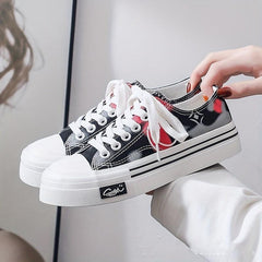 Women's Smiley Face Canvas Sneakers Lace Up Skate Shoes