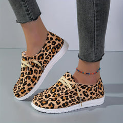 Leopard Print Canvas Shoes Lightweight Lace Up Walking Shoes