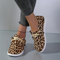 Leopard Print Canvas Shoes Lightweight Lace Up Walking Shoes
