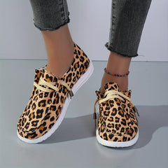 Leopard Print Canvas Shoes Lightweight Lace Up Walking Shoes