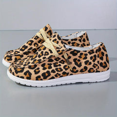Leopard Print Canvas Shoes Lightweight Lace Up Walking Shoes