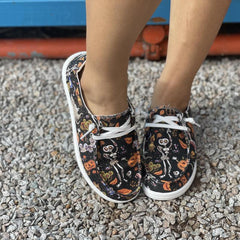 Skull & Pumpkin Canvas Slip-On Shoes Lightweight Flat Comfy Halloween
